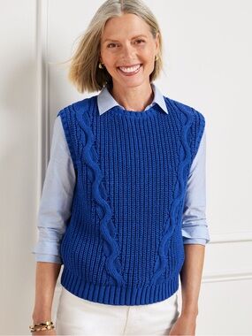 Talbots Royal Blue Cable Knit Sleeveless Sweater Vest